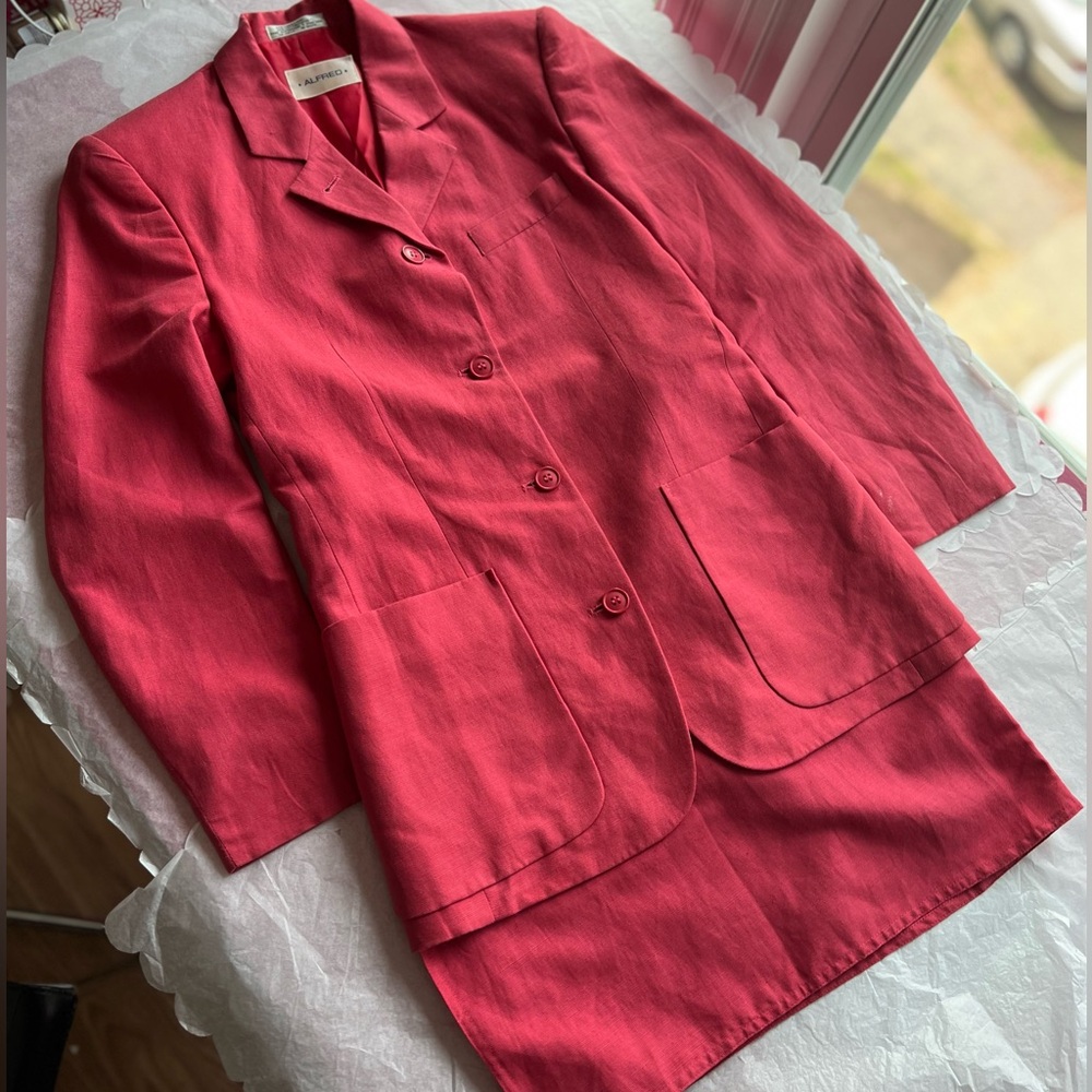 EUC VTG 90s Alfred Linen Blazer and Skirt matching wrap skirt xs coral pink - Picture 5 of 16